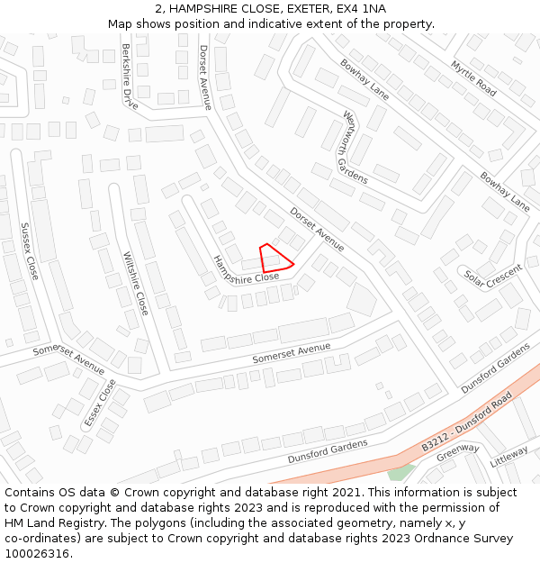 2, HAMPSHIRE CLOSE, EXETER, EX4 1NA: Location map and indicative extent of plot