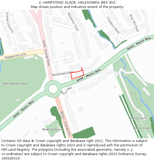 2, HAMPSTEAD GLADE, HALESOWEN, B63 3DZ: Location map and indicative extent of plot