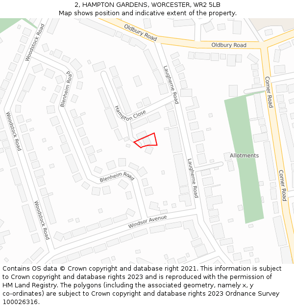 2, HAMPTON GARDENS, WORCESTER, WR2 5LB: Location map and indicative extent of plot