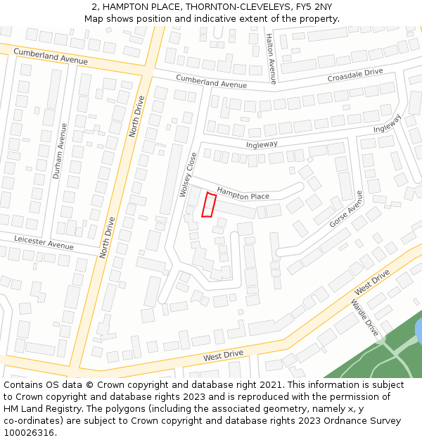 2, HAMPTON PLACE, THORNTON-CLEVELEYS, FY5 2NY: Location map and indicative extent of plot