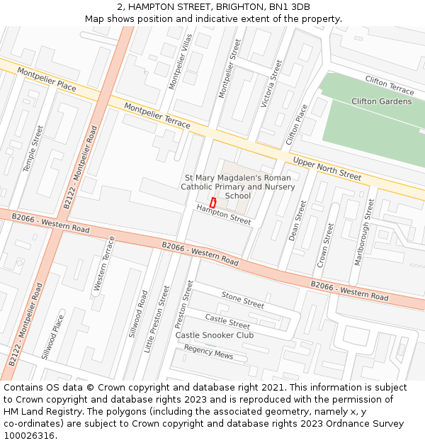 2, HAMPTON STREET, BRIGHTON, BN1 3DB: Location map and indicative extent of plot