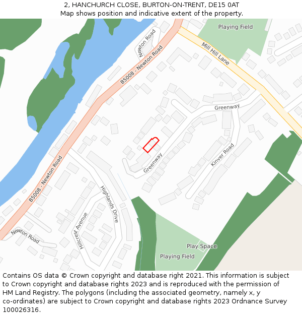 2, HANCHURCH CLOSE, BURTON-ON-TRENT, DE15 0AT: Location map and indicative extent of plot