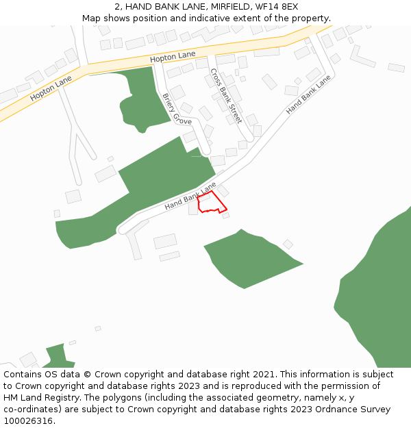 2, HAND BANK LANE, MIRFIELD, WF14 8EX: Location map and indicative extent of plot