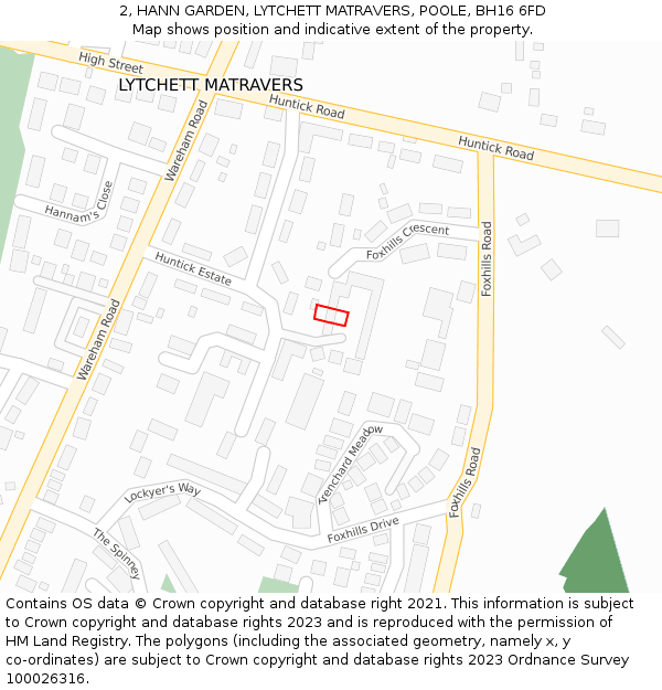 2, HANN GARDEN, LYTCHETT MATRAVERS, POOLE, BH16 6FD: Location map and indicative extent of plot