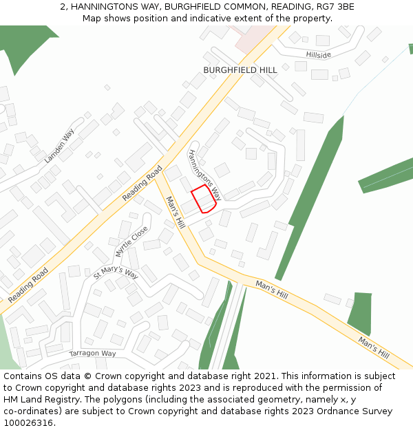 2, HANNINGTONS WAY, BURGHFIELD COMMON, READING, RG7 3BE: Location map and indicative extent of plot