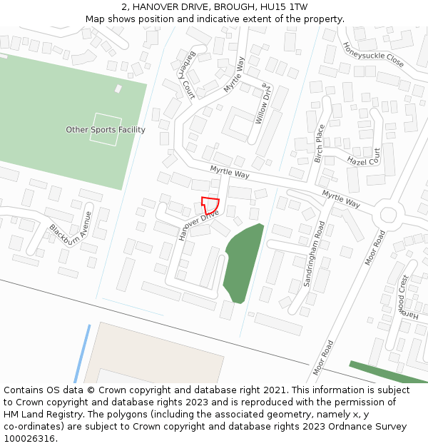 2, HANOVER DRIVE, BROUGH, HU15 1TW: Location map and indicative extent of plot