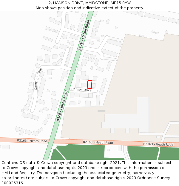 2, HANSON DRIVE, MAIDSTONE, ME15 0AW: Location map and indicative extent of plot