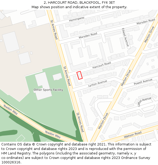 2, HARCOURT ROAD, BLACKPOOL, FY4 3ET: Location map and indicative extent of plot