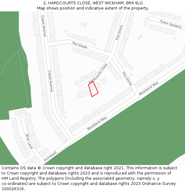 2, HARDCOURTS CLOSE, WEST WICKHAM, BR4 9LG: Location map and indicative extent of plot