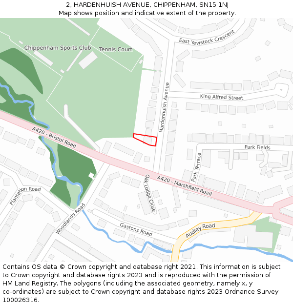 2, HARDENHUISH AVENUE, CHIPPENHAM, SN15 1NJ: Location map and indicative extent of plot