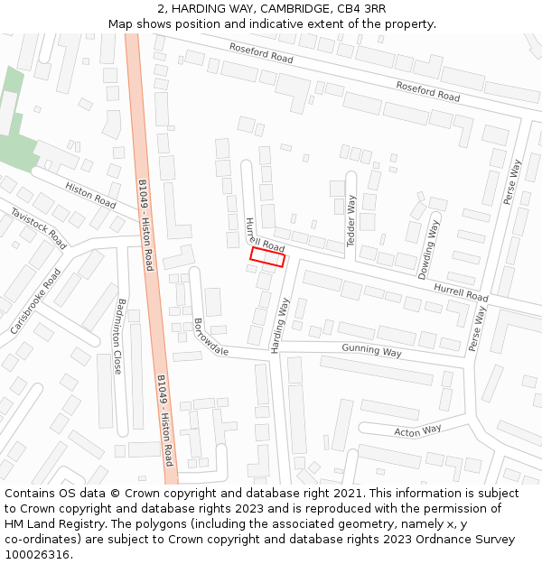 2, HARDING WAY, CAMBRIDGE, CB4 3RR: Location map and indicative extent of plot