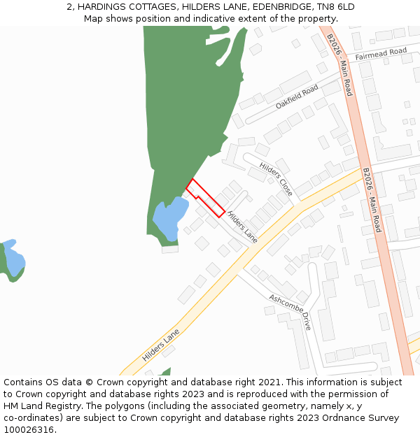 2, HARDINGS COTTAGES, HILDERS LANE, EDENBRIDGE, TN8 6LD: Location map and indicative extent of plot