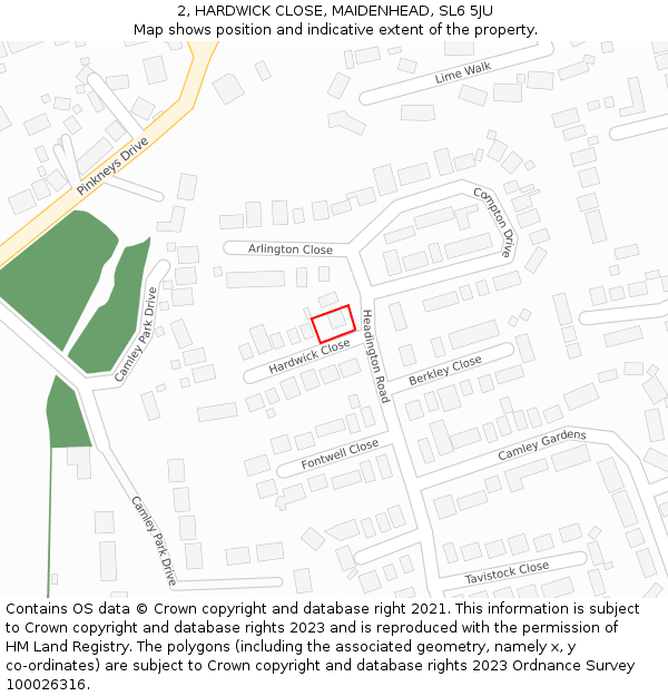 2, HARDWICK CLOSE, MAIDENHEAD, SL6 5JU: Location map and indicative extent of plot
