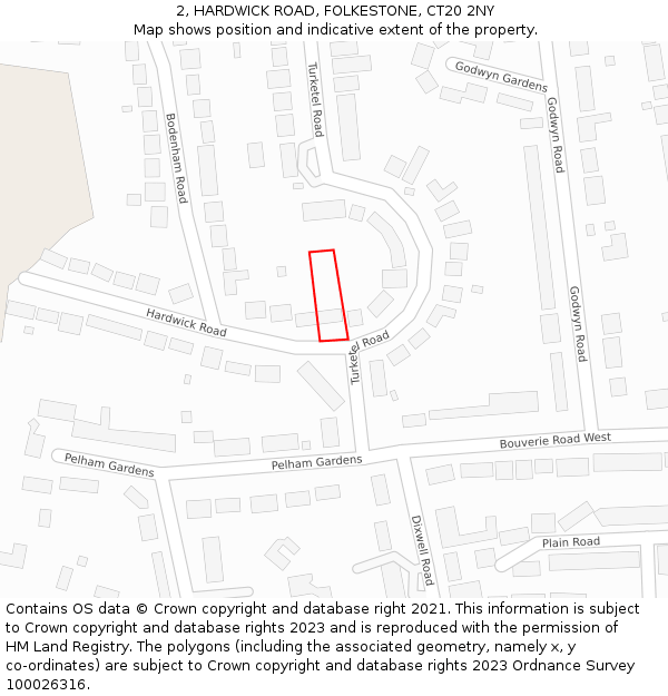 2, HARDWICK ROAD, FOLKESTONE, CT20 2NY: Location map and indicative extent of plot