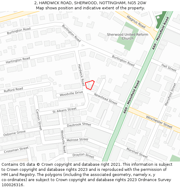 2, HARDWICK ROAD, SHERWOOD, NOTTINGHAM, NG5 2GW: Location map and indicative extent of plot