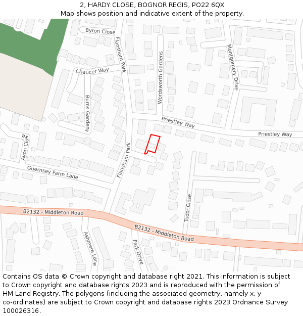 2, HARDY CLOSE, BOGNOR REGIS, PO22 6QX: Location map and indicative extent of plot