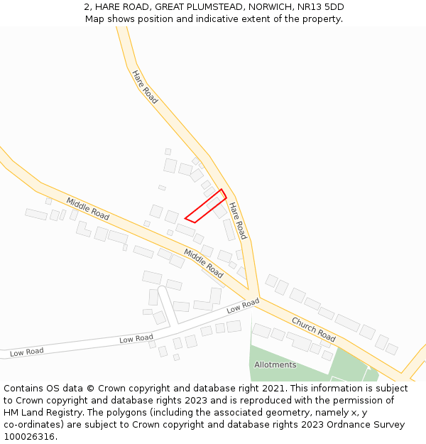 2, HARE ROAD, GREAT PLUMSTEAD, NORWICH, NR13 5DD: Location map and indicative extent of plot