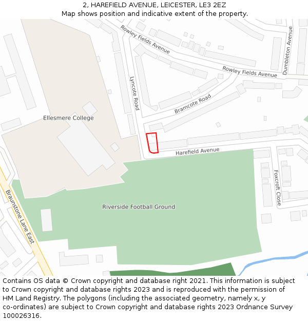 2, HAREFIELD AVENUE, LEICESTER, LE3 2EZ: Location map and indicative extent of plot