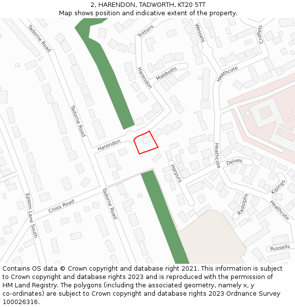 2, HARENDON, TADWORTH, KT20 5TT: Location map and indicative extent of plot