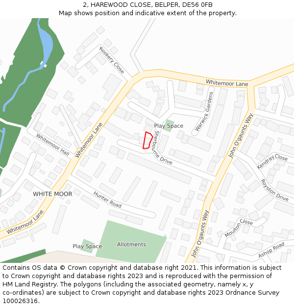 2, HAREWOOD CLOSE, BELPER, DE56 0FB: Location map and indicative extent of plot