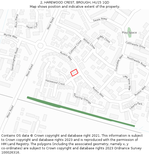 2, HAREWOOD CREST, BROUGH, HU15 1QD: Location map and indicative extent of plot