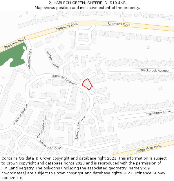 2, HARLECH GREEN, SHEFFIELD, S10 4NR: Location map and indicative extent of plot