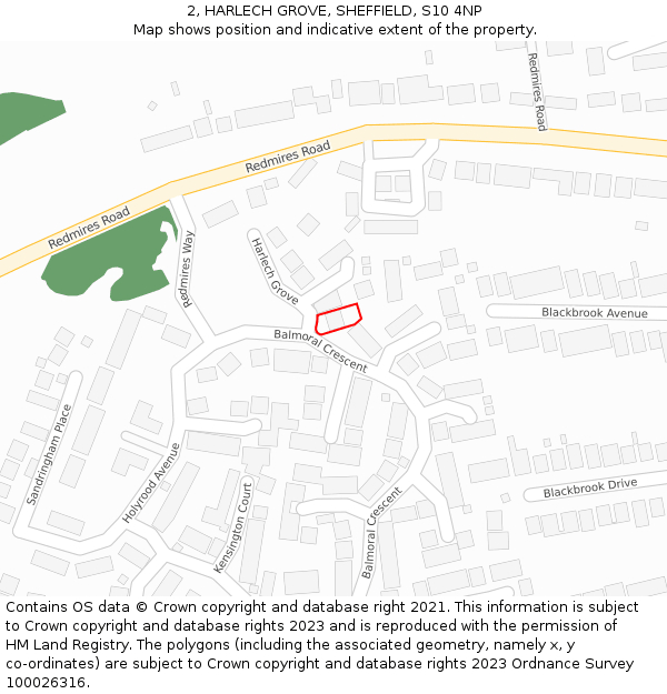 2, HARLECH GROVE, SHEFFIELD, S10 4NP: Location map and indicative extent of plot