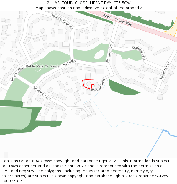 2, HARLEQUIN CLOSE, HERNE BAY, CT6 5GW: Location map and indicative extent of plot