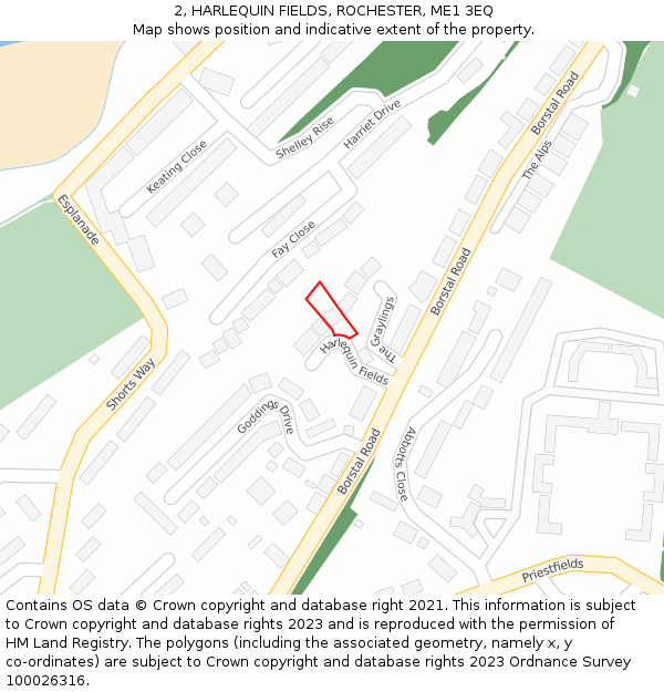 2, HARLEQUIN FIELDS, ROCHESTER, ME1 3EQ: Location map and indicative extent of plot