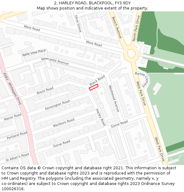 2, HARLEY ROAD, BLACKPOOL, FY3 9DY: Location map and indicative extent of plot