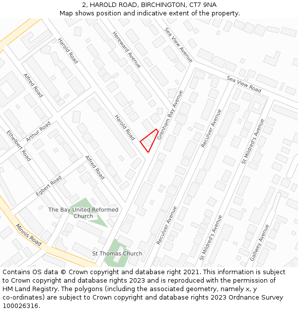 2, HAROLD ROAD, BIRCHINGTON, CT7 9NA: Location map and indicative extent of plot