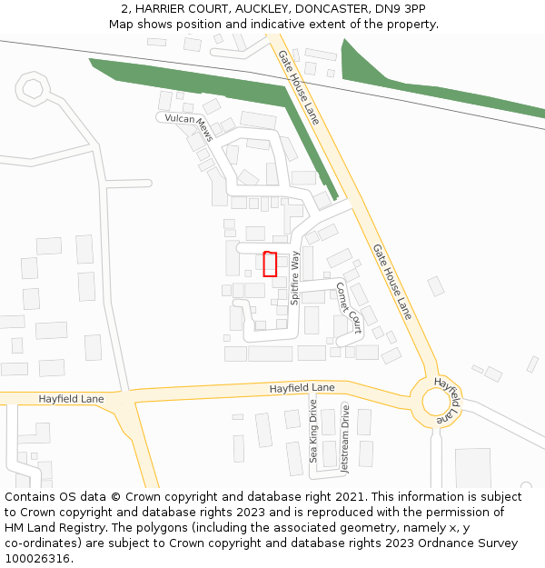 2, HARRIER COURT, AUCKLEY, DONCASTER, DN9 3PP: Location map and indicative extent of plot