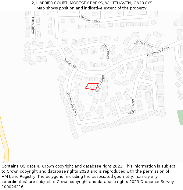 2, HARRIER COURT, MORESBY PARKS, WHITEHAVEN, CA28 8YS: Location map and indicative extent of plot