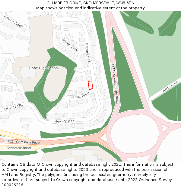 2, HARRIER DRIVE, SKELMERSDALE, WN8 6BN: Location map and indicative extent of plot