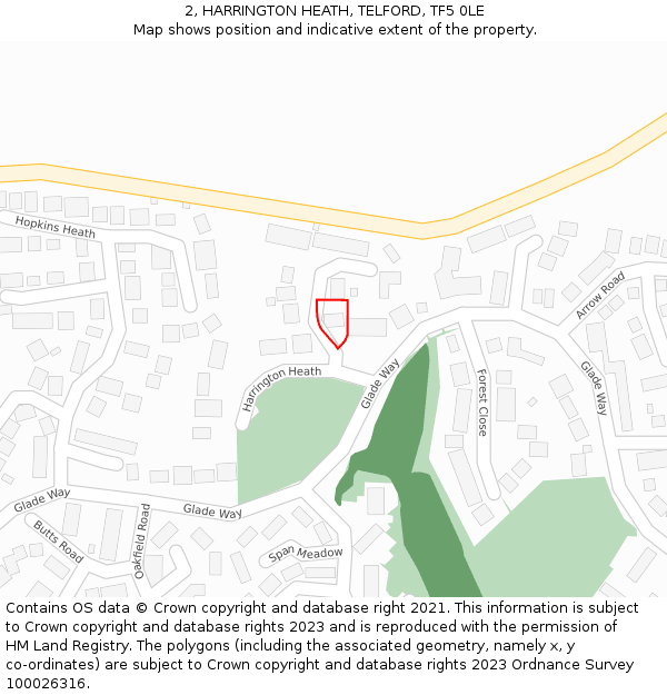 2, HARRINGTON HEATH, TELFORD, TF5 0LE: Location map and indicative extent of plot