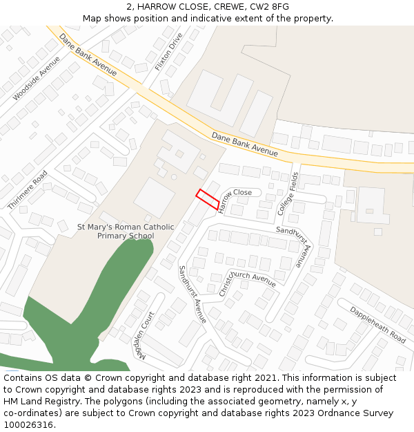 2, HARROW CLOSE, CREWE, CW2 8FG: Location map and indicative extent of plot