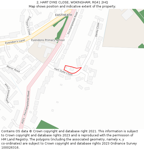 2, HART DYKE CLOSE, WOKINGHAM, RG41 2HQ: Location map and indicative extent of plot