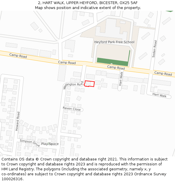 2, HART WALK, UPPER HEYFORD, BICESTER, OX25 5AF: Location map and indicative extent of plot