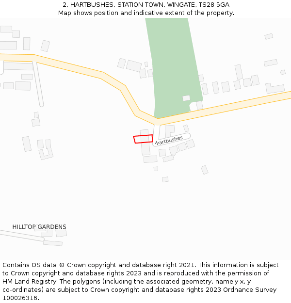 2, HARTBUSHES, STATION TOWN, WINGATE, TS28 5GA: Location map and indicative extent of plot