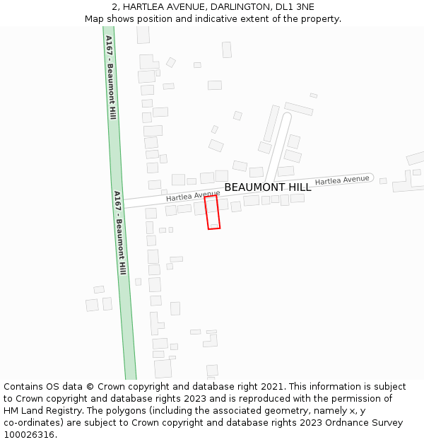 2, HARTLEA AVENUE, DARLINGTON, DL1 3NE: Location map and indicative extent of plot