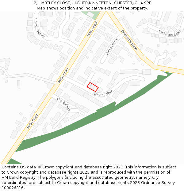 2, HARTLEY CLOSE, HIGHER KINNERTON, CHESTER, CH4 9PF: Location map and indicative extent of plot