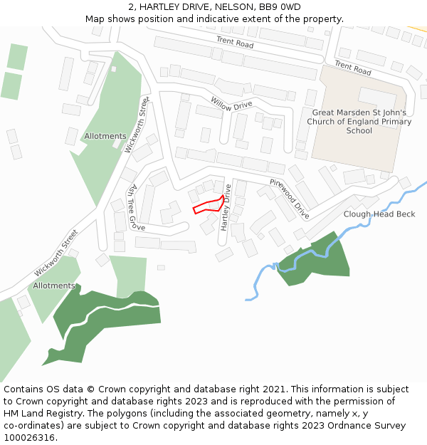 2, HARTLEY DRIVE, NELSON, BB9 0WD: Location map and indicative extent of plot