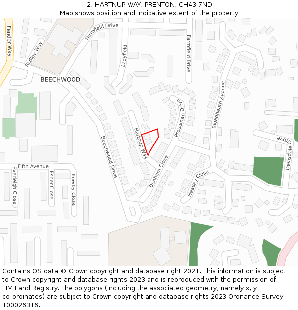 2, HARTNUP WAY, PRENTON, CH43 7ND: Location map and indicative extent of plot