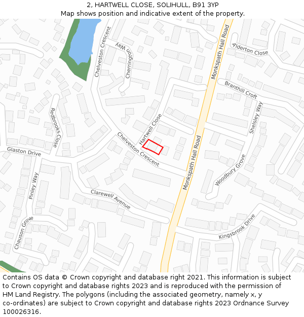 2, HARTWELL CLOSE, SOLIHULL, B91 3YP: Location map and indicative extent of plot