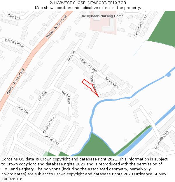 2, HARVEST CLOSE, NEWPORT, TF10 7GB: Location map and indicative extent of plot