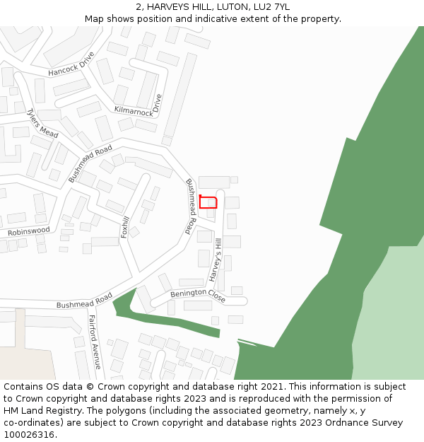 2, HARVEYS HILL, LUTON, LU2 7YL: Location map and indicative extent of plot