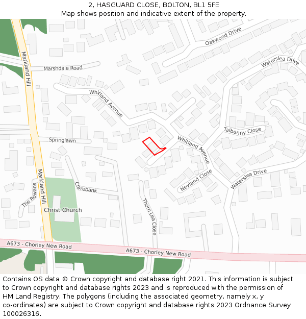 2, HASGUARD CLOSE, BOLTON, BL1 5FE: Location map and indicative extent of plot