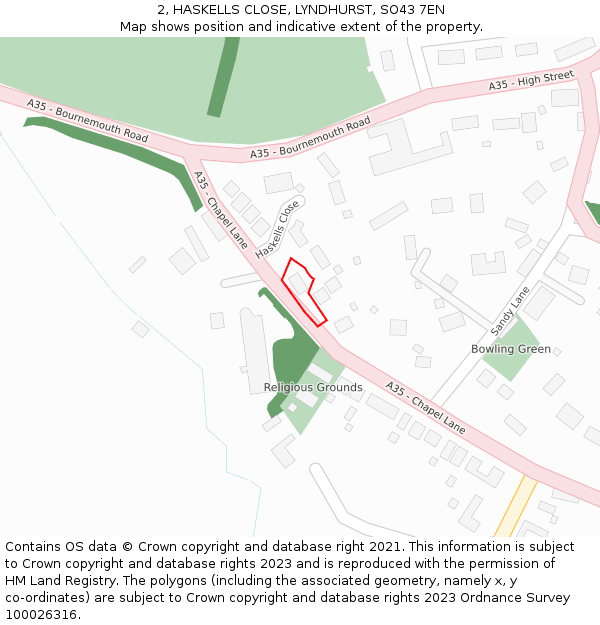 2, HASKELLS CLOSE, LYNDHURST, SO43 7EN: Location map and indicative extent of plot