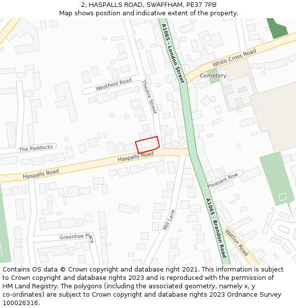 2, HASPALLS ROAD, SWAFFHAM, PE37 7PB: Location map and indicative extent of plot