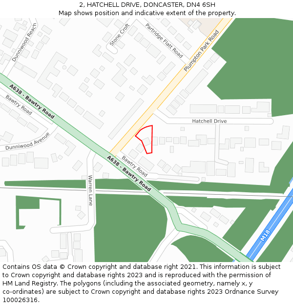 2, HATCHELL DRIVE, DONCASTER, DN4 6SH: Location map and indicative extent of plot